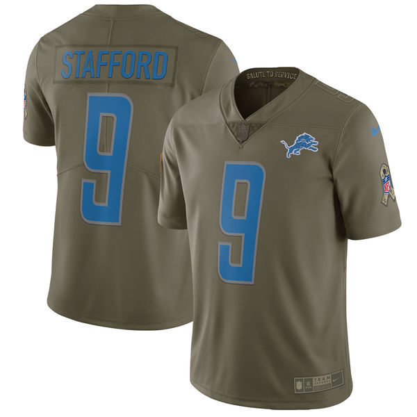 Youth Detroit Lions 9 Stafford Nike Olive Salute To Service Limited NFL Jerseys